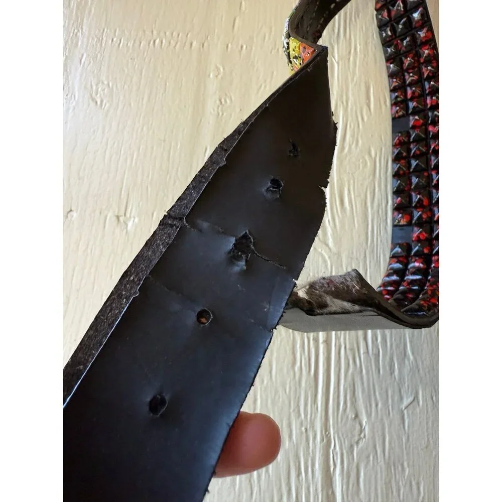 Lot of 2 Studded Punk Rock Belts – Splatter Paint & Red/Black